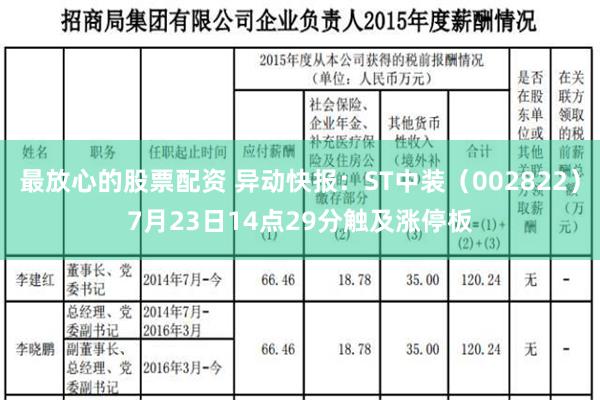 最放心的股票配资 异动快报：ST中装（002822）7月23日14点29分触及涨停板